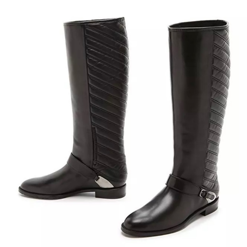 $695 Stuart Weitzman Raceway Quilted Leather Flat Tall Long Riding Boots Sz 36 6